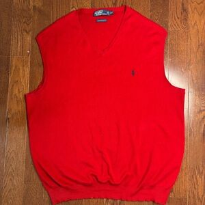 Vtg 80s Polo Ralph Lauren Men's Cotton Sweater Vest XLT Christmas Red Holiday